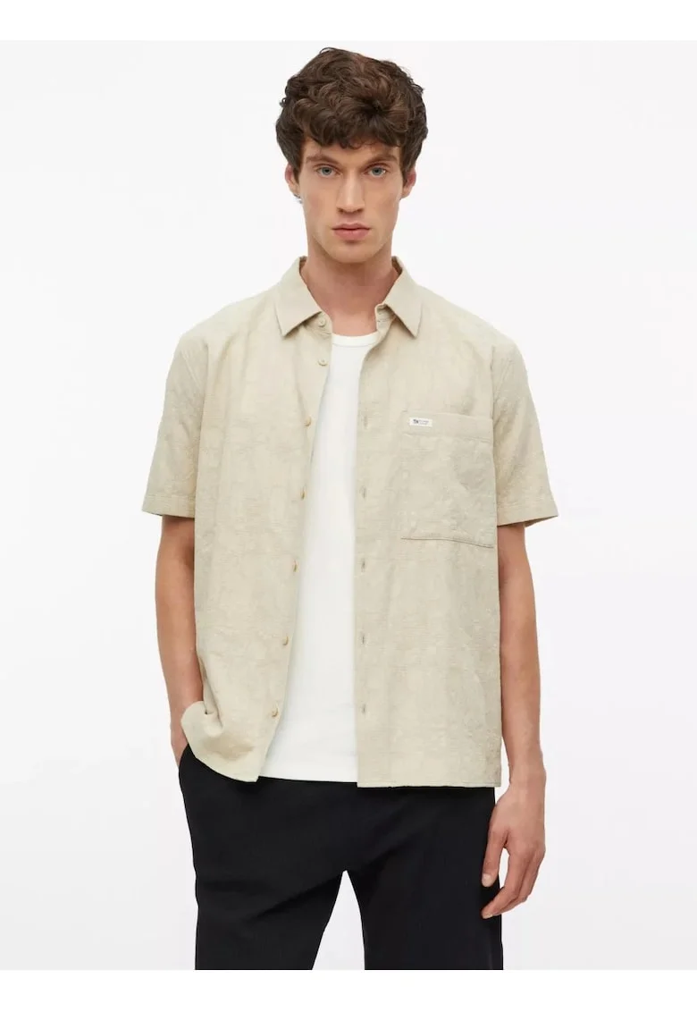 Camasa barbati cu model, din bumbac, Relaxed fit, Bej