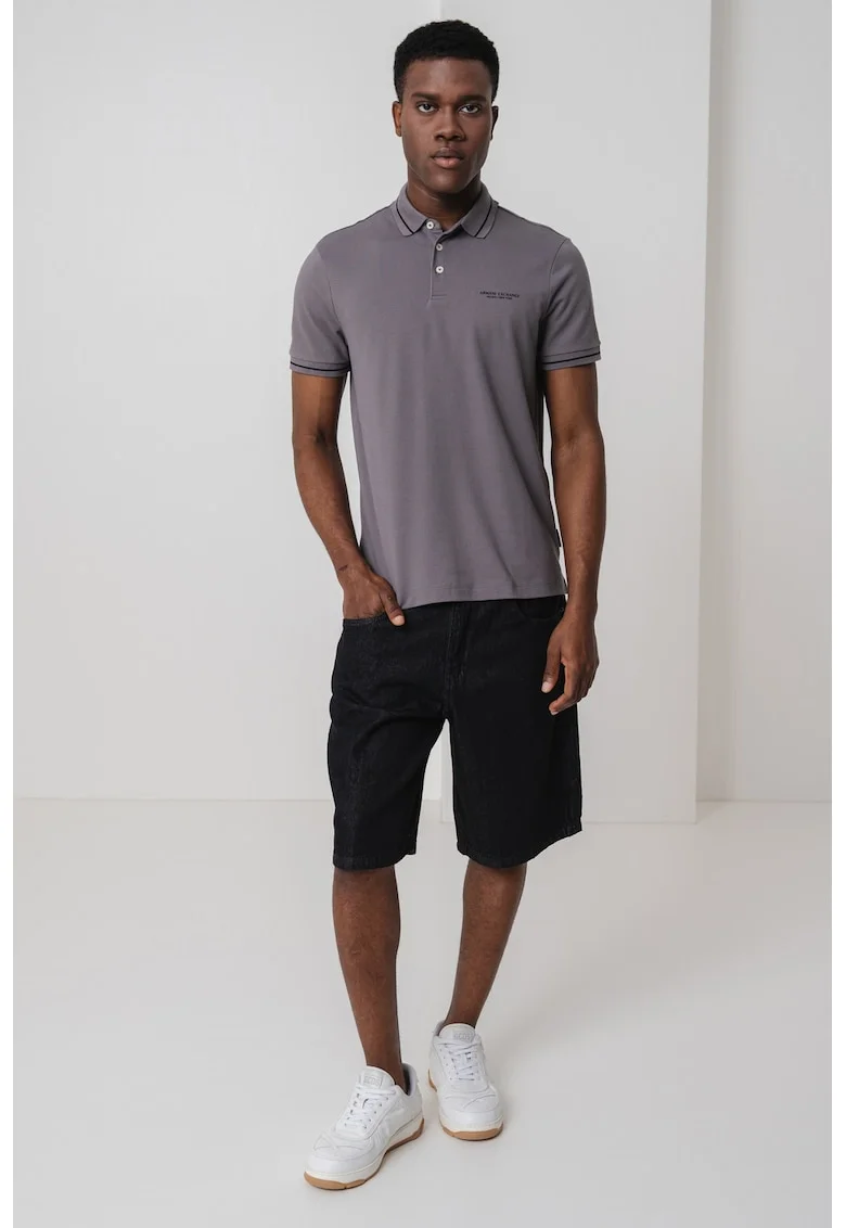 Tricou polo cu detalii contrastante, Gri