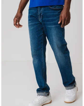 Blugi relaxed fit cu model uni, Albastru melange