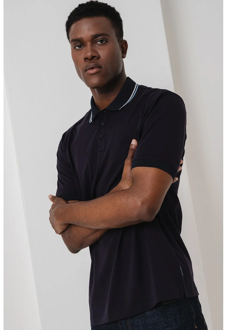 Tricou polo cu model uni, Negru stins
