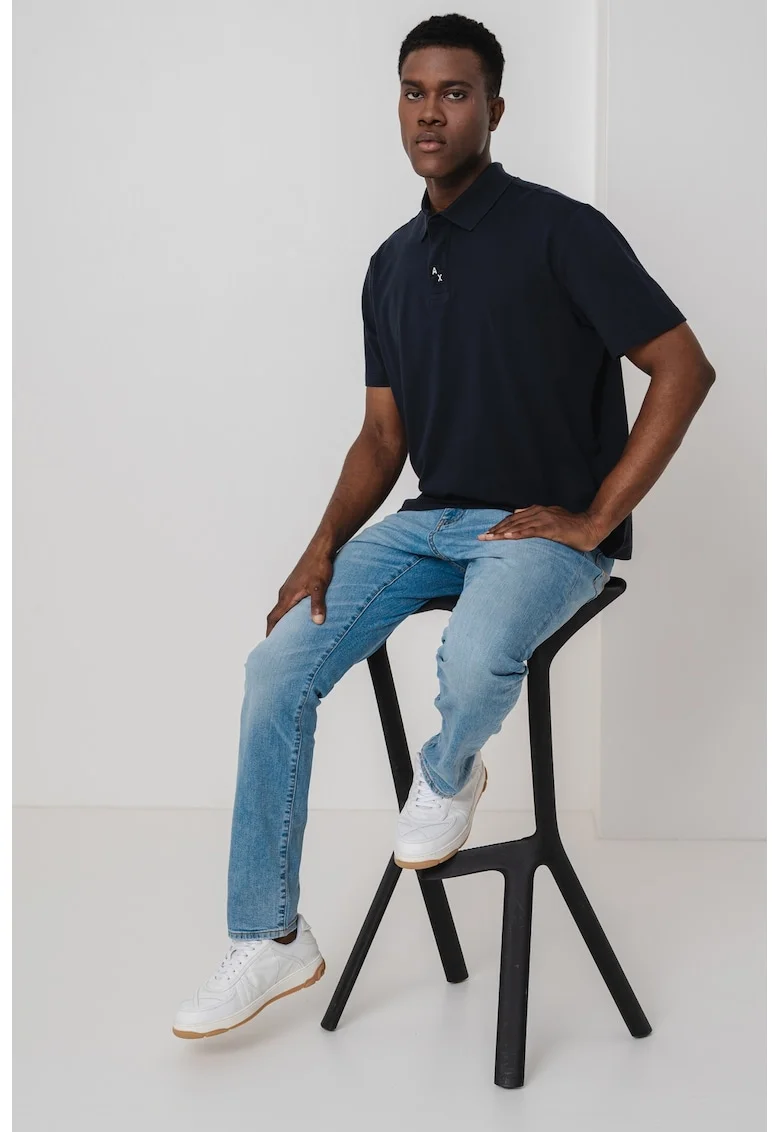 Tricou polo cu detalii cu monograma, Albastru ultramarin
