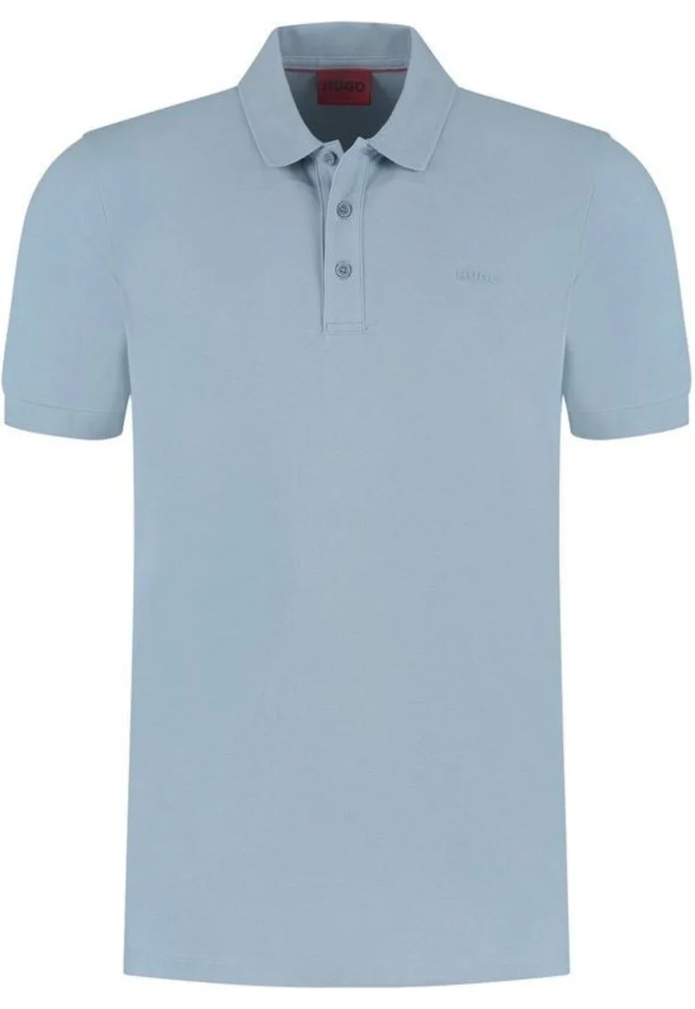 Tricou simplu din bumbac cu guler polo, Albastru azur