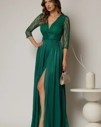 Rochie DY Fashion lunga verde de seara cu bustul din dantela