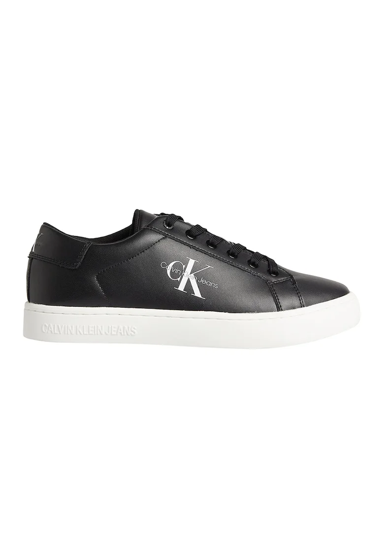 Pantofi sport din piele cu imprimeu logo lateral, Negru stins
