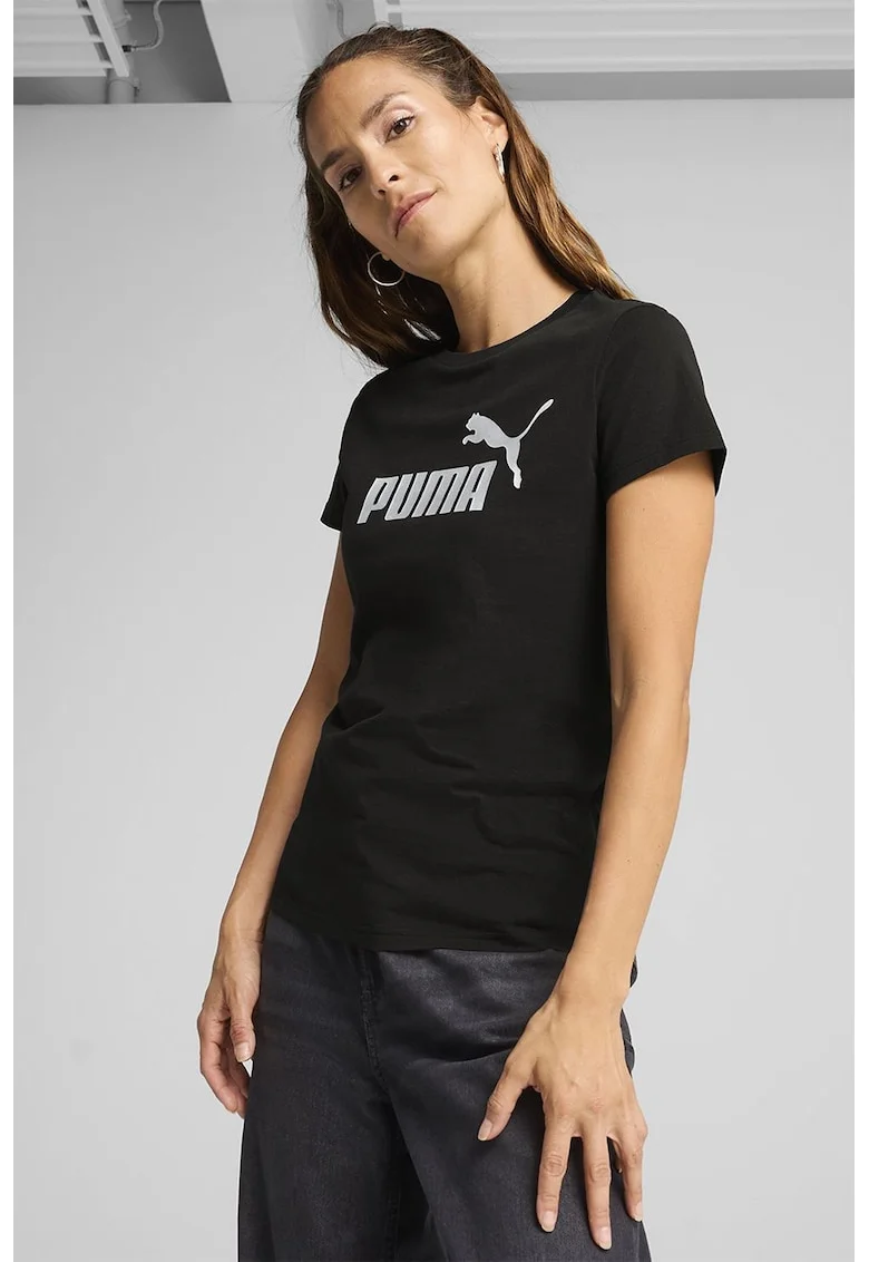 Tricou din bumbac cu imprimeu logo, Alb/Negru