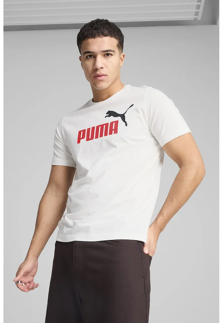 Tricou cu decolteu la baza gatului si imprimeu logo Essentials 2, Rosu/Negru/Alb murdar