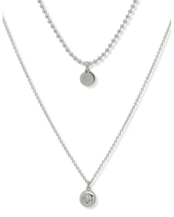 Colier dublu cu pietre zirconia, Argintiu