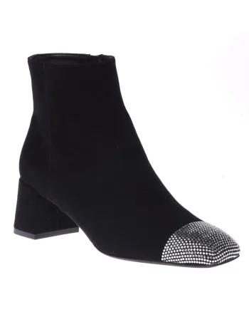 Botine din piele intoarsa cu strasuri, Negru