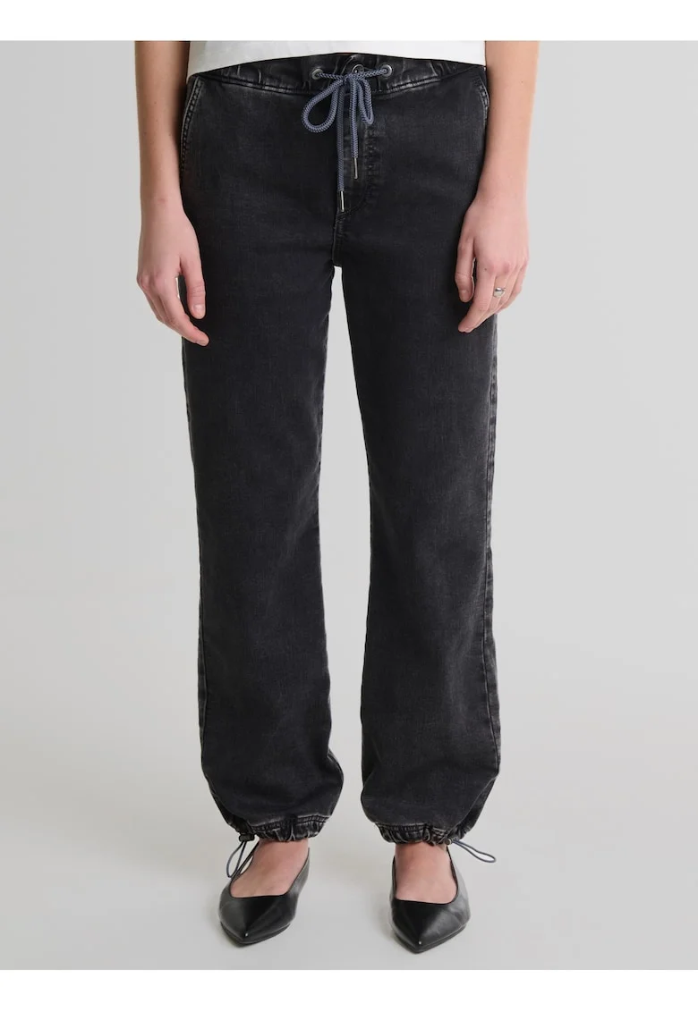Blugi dama  Robbin 919, negri, croiala larga, denim moale, tiv reglabil