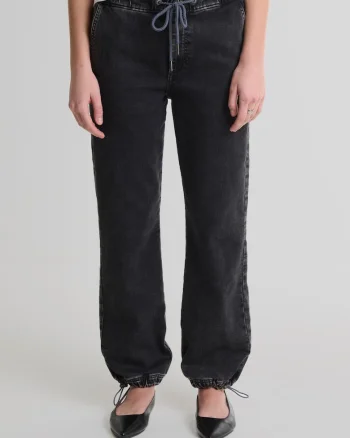 Blugi dama  Robbin 919, negri, croiala larga, denim moale, tiv reglabil