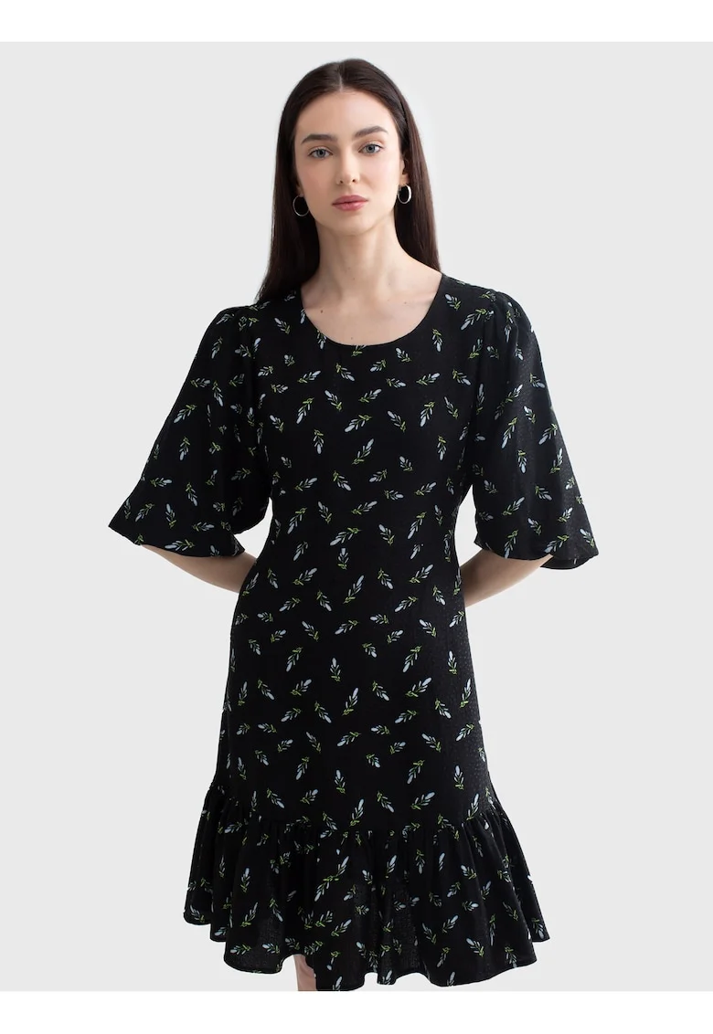 Rochie evazata cu imprimeu floral Bryana, Negru