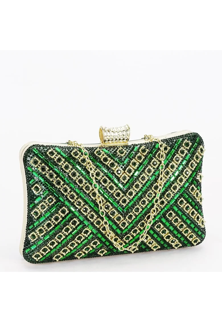 Geanta clutch verde cu model 3d BYH-87900 06 16828, Verde