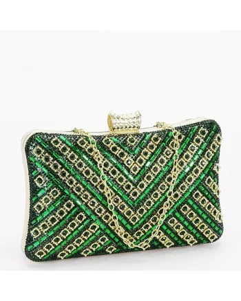 Geanta clutch verde cu model 3d BYH-87900 06 16828, Verde