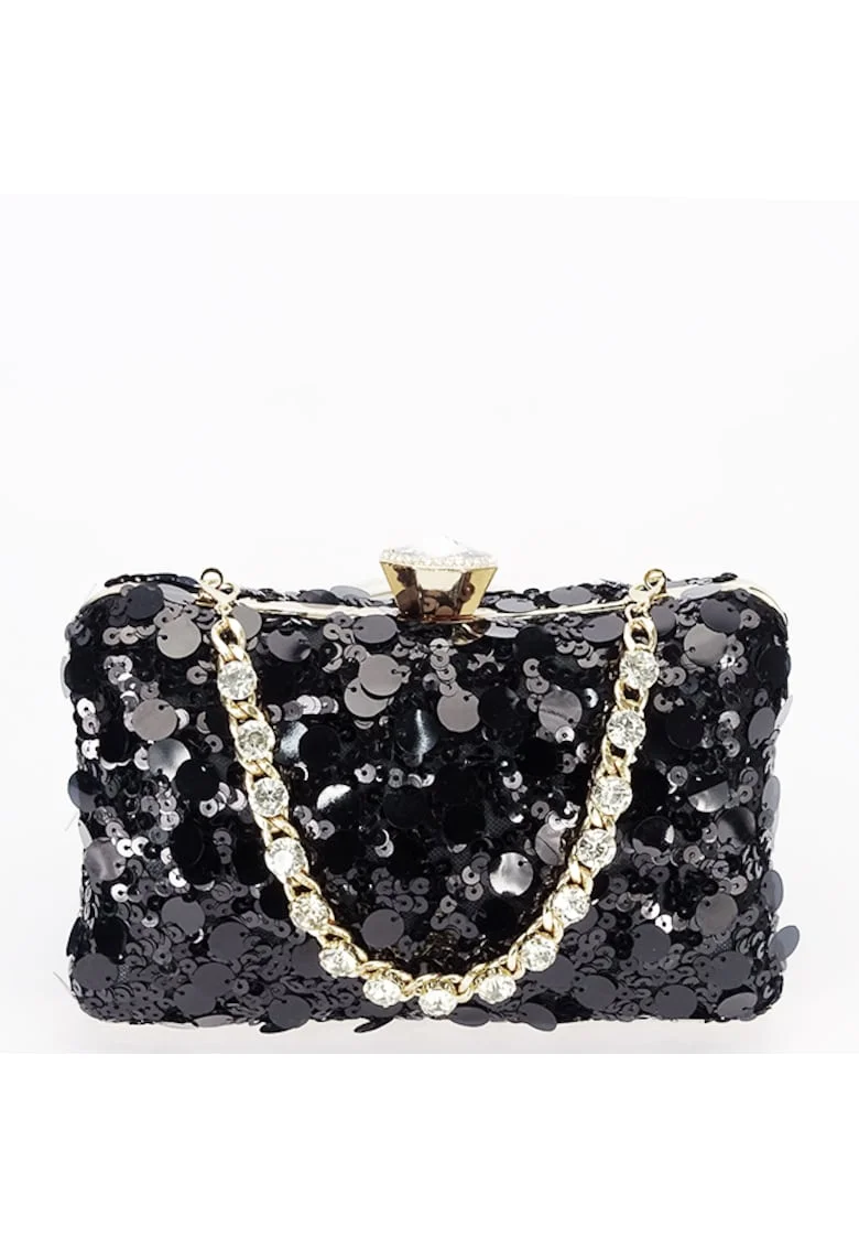 Geanta clutch neagra cu paiete BYH-896 05 17326, Negru