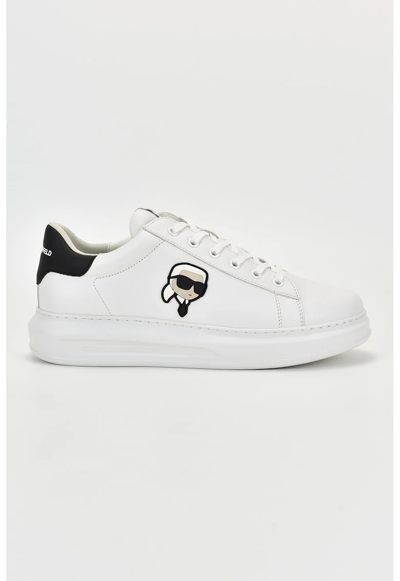 Pantofi sport de piele cu aplicatie logo, Alb optic