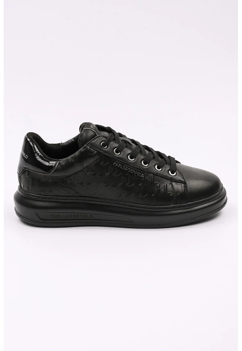 Pantofi sport din piele cu model monograma in relief, Negru