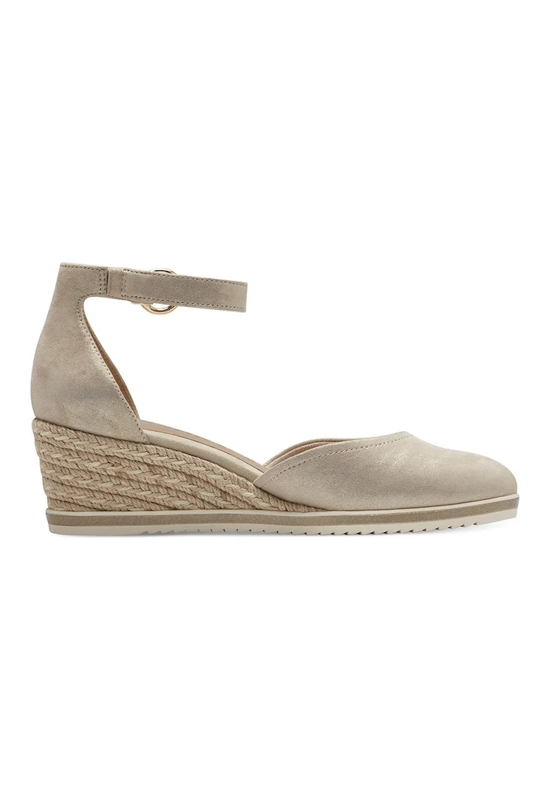 Sandale-espadrile wedge de piele intoarsa, Bej deschis