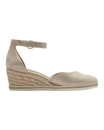 Sandale-espadrile wedge de piele intoarsa, Bej deschis