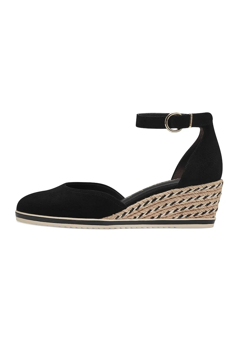 Sandale-espadrile wedge de piele intoarsa, Negru