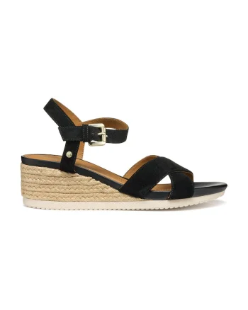 Sandale-espadrile din piele intoarsa cu talpa wedge, Negru