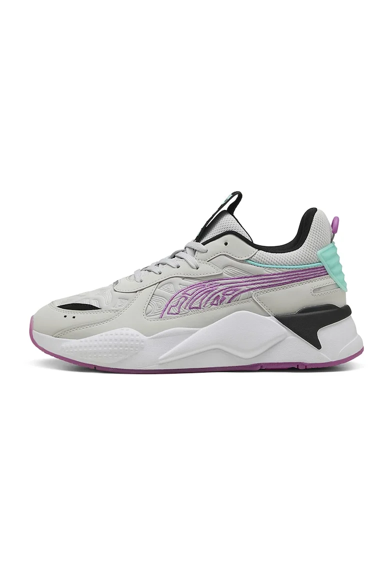 Pantofi sport cu insertii textile, Gri/Albastru aquamarin/Roz