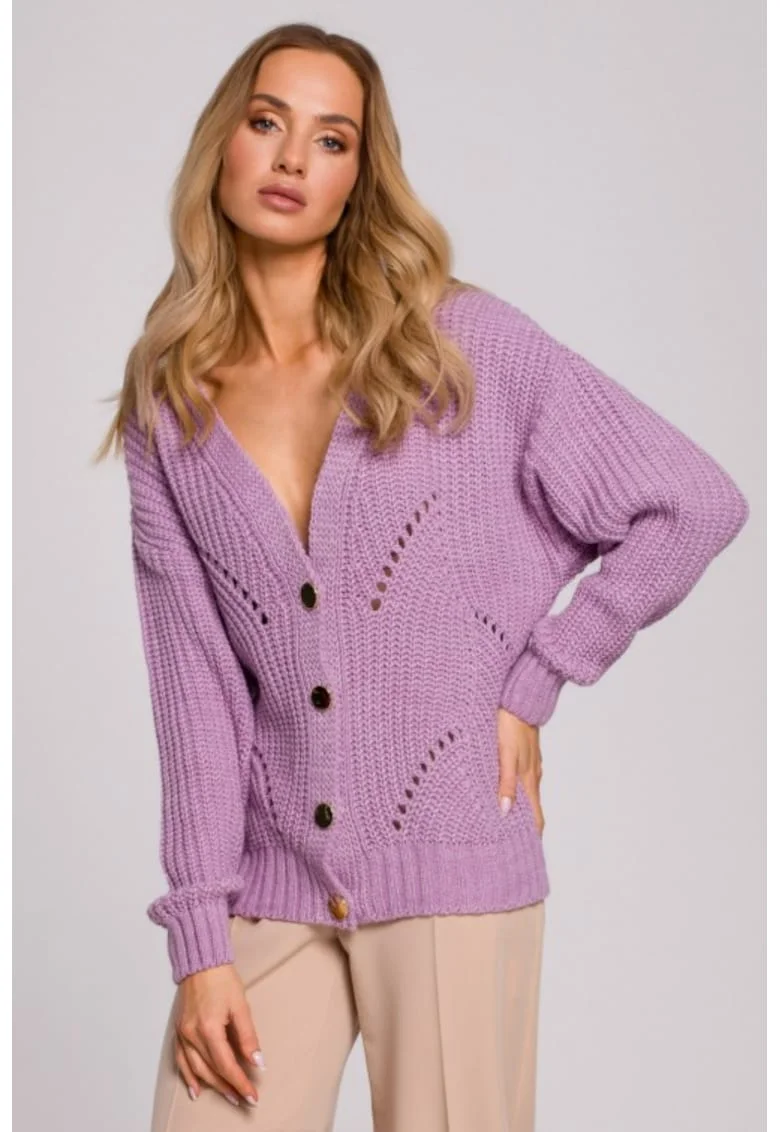 Cardigan cu model perforat,  Mov