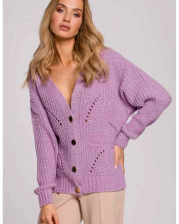 Cardigan cu model perforat,  Mov