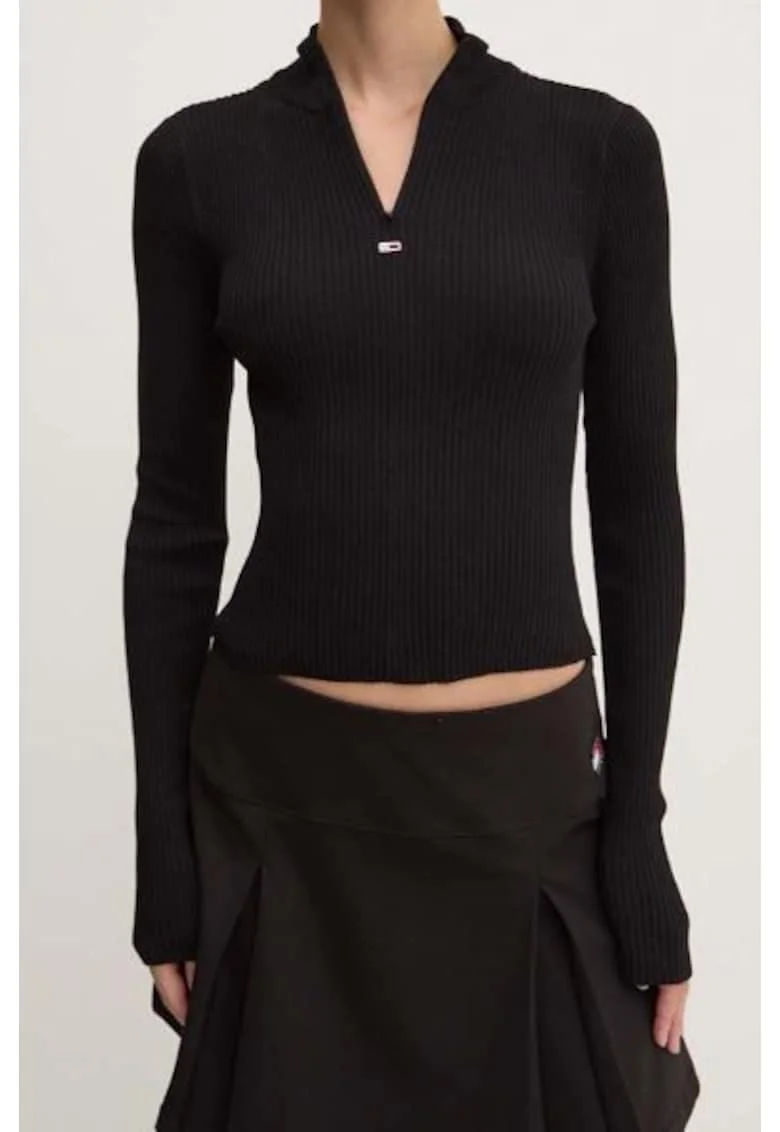 Bluza uni cu guler scurt,