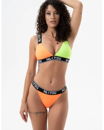 Costum de baie din doua piese cu logo, Portocaliu persan/Verde lime