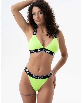 Costum de baie din doua piese cu logo, Alb/Negru/Verde lime