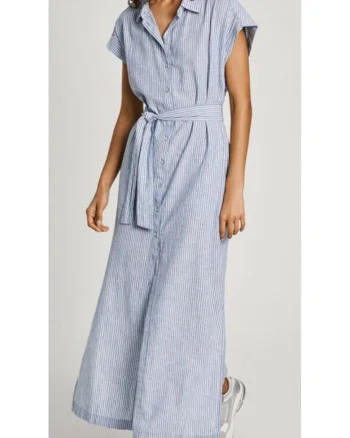 Rochie din amestec de in cu maneci scurte,