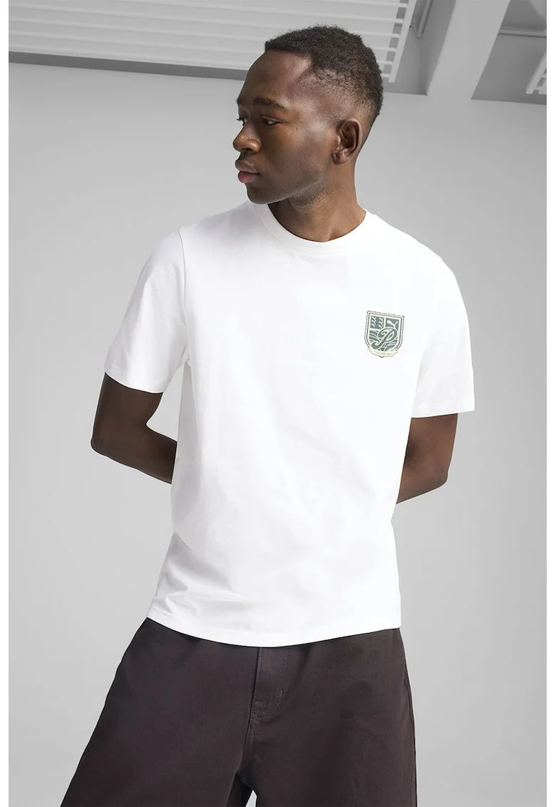 Tricou de bumbac cu imprimeu pe partea din spate, Alb/Verde