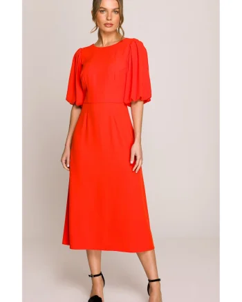 Rochie cu maneci bufante,, Rosu vermillion