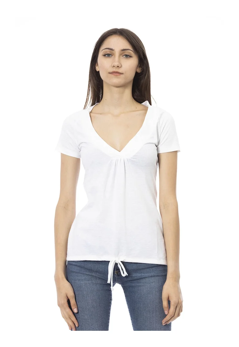 Tricou slim fit cu decolteu in V, Alb
