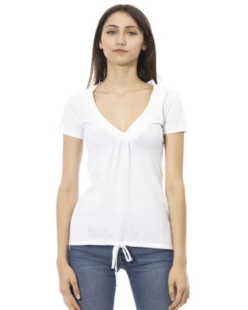 Tricou slim fit cu decolteu in V, Alb