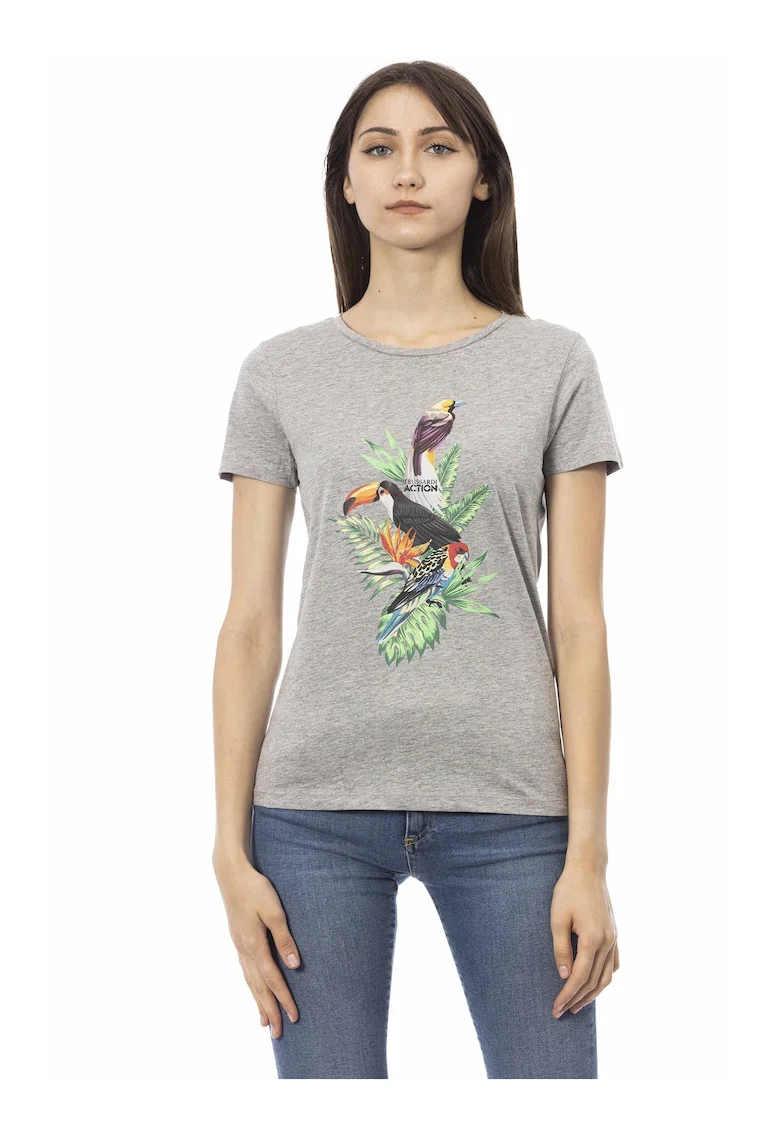 Tricou slim fit cu decolteu rotund, Gri