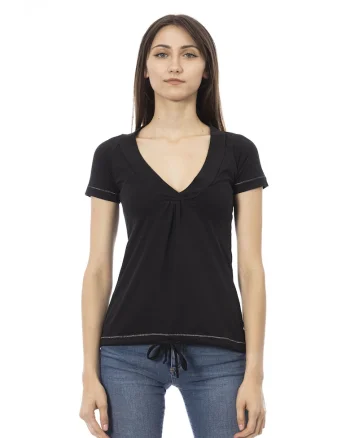 Tricou slim fit cu decolteu in V, Negru