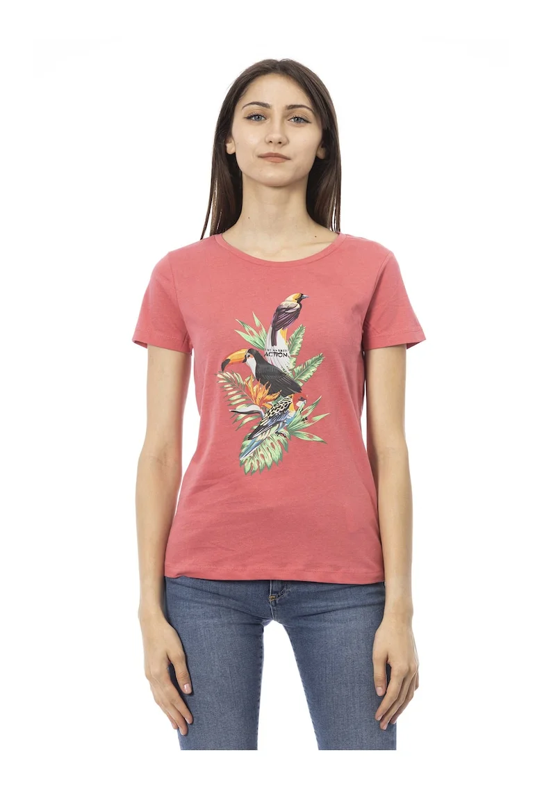 Tricou slim fit cu decolteu rotund, Rosu deschis