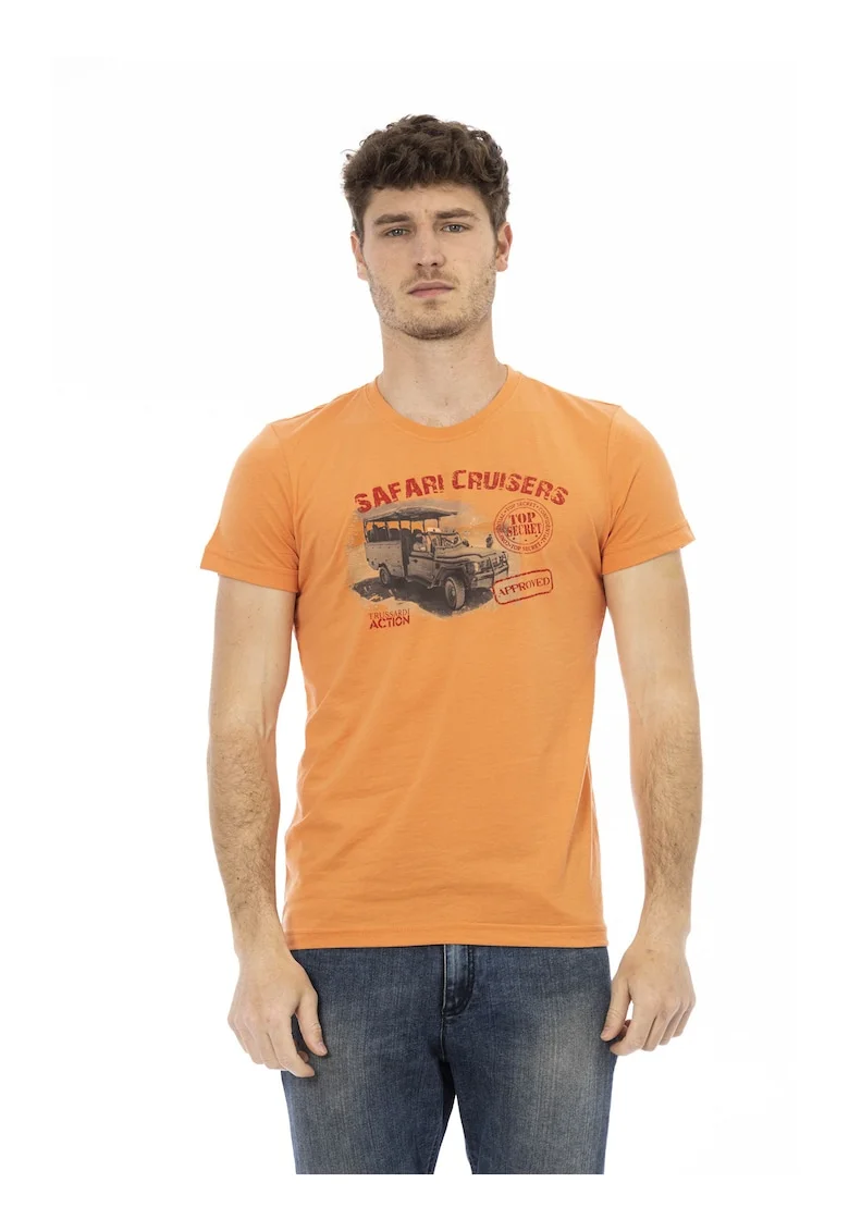 Tricou slim-fit cu decolteu la baza gatului si design, Portocaliu