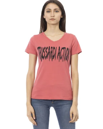 Tricou cu decolteu in V si logo, Rosu deschis
