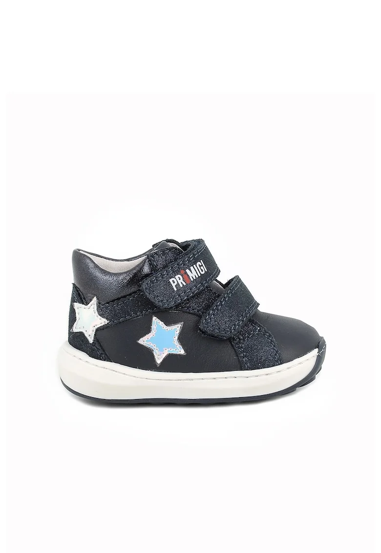 Pantofi sport de piele intoarsa si piele cu velcro, Bleumarin