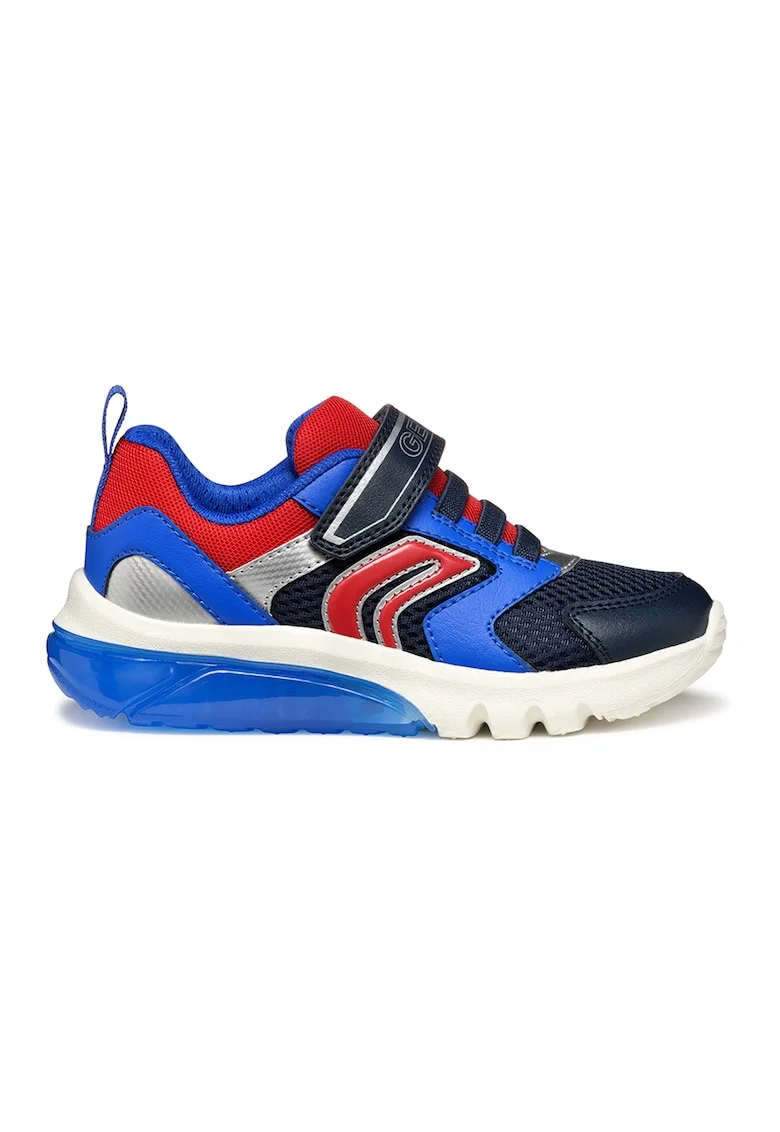 Pantofi sport cu velcro si insertii din plasa, Rosu/Gri deschis/Albastru royal