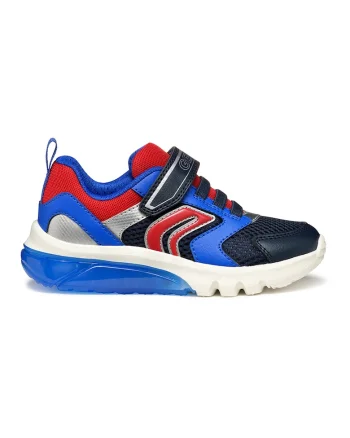 Pantofi sport cu velcro si insertii din plasa, Rosu/Gri deschis/Albastru royal