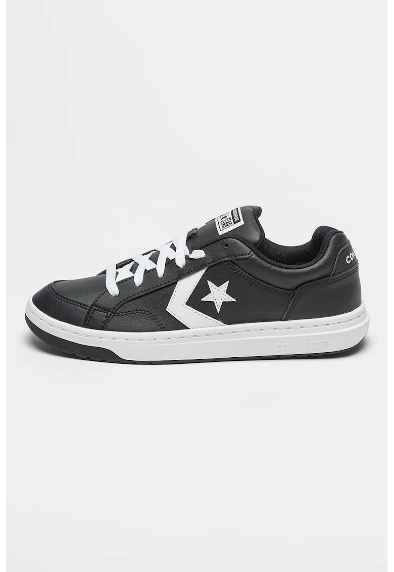 Pantofi sport de piele ecologica cu logo aplicat, Alb/Negru