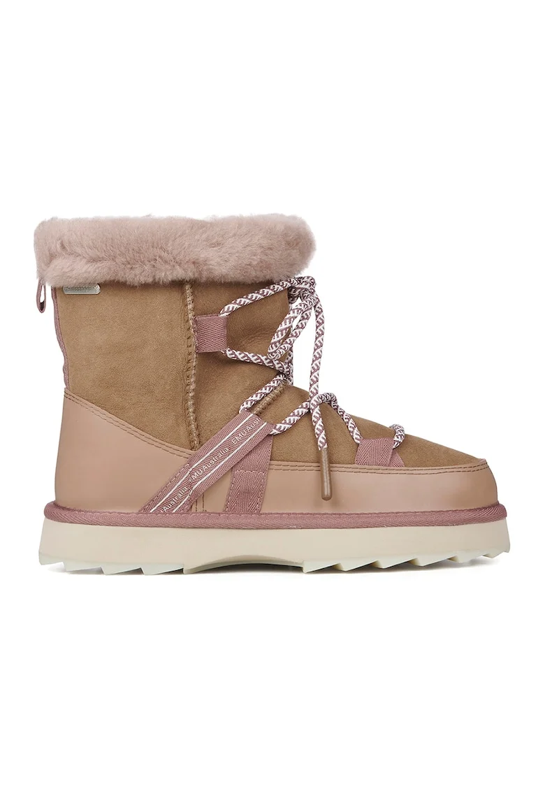 Ghete de piele intoarsa cu fermoar si sireturi Blurred, Maro camel