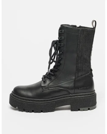 Bocanci din piele si denim Kafey, Negru