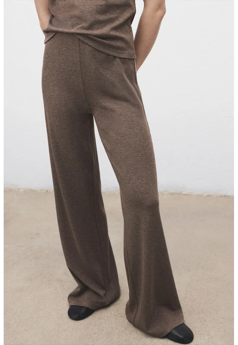 Pantaloni cu croiala ampla si talie inalta, Maro taupe