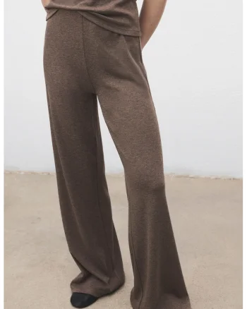 Pantaloni cu croiala ampla si talie inalta, Maro taupe