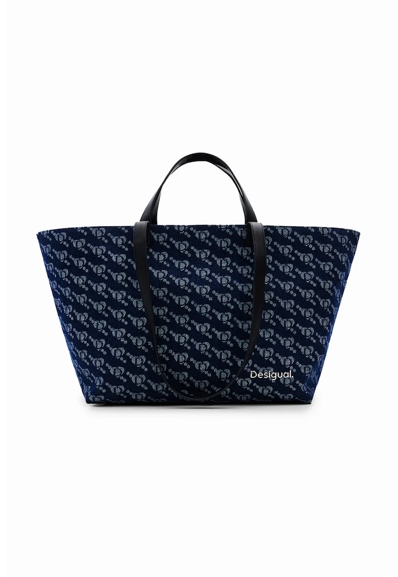 Geanta shopper cu model, Albastru inchis