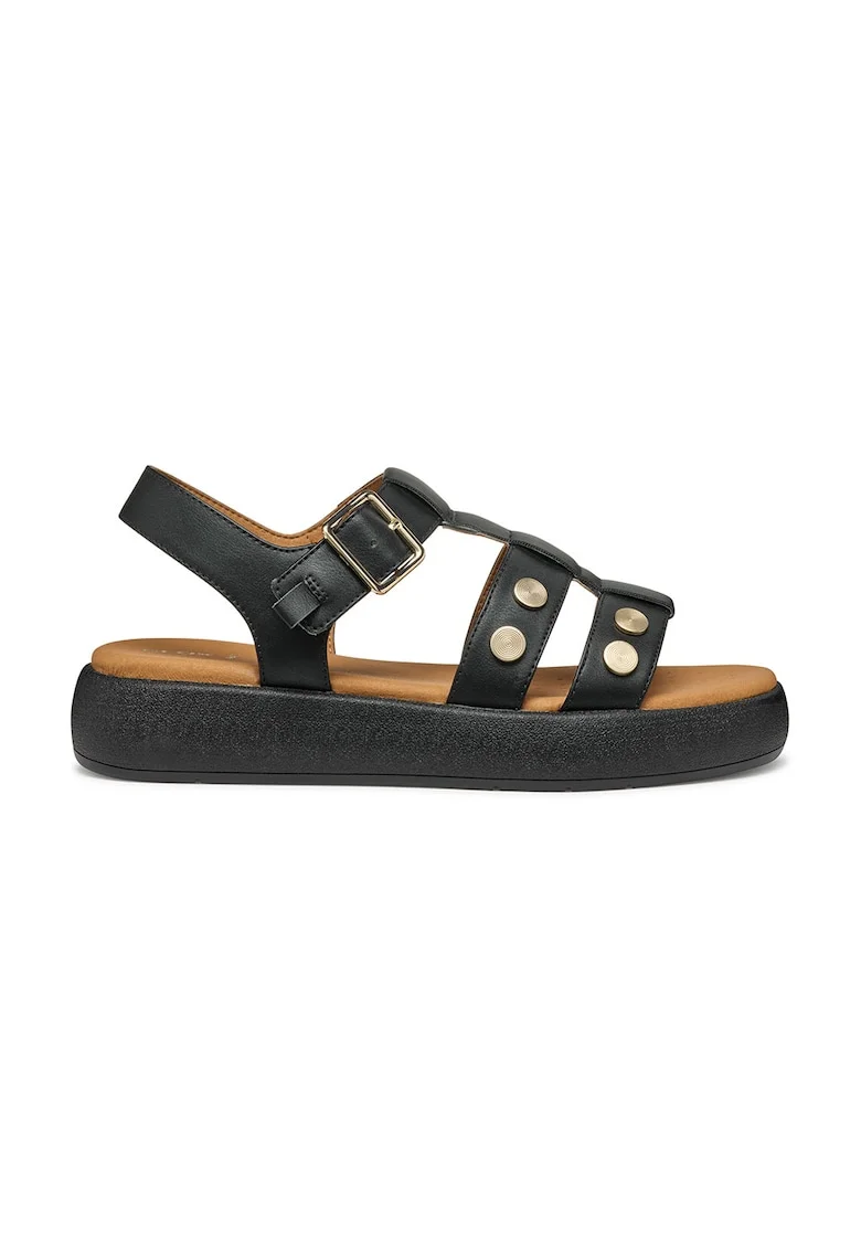 Sandale din piele ecologica cu platforma si detalii metalice, Negru